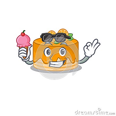 Happy face orange cake cartoon design with ice cream Vector Illustration