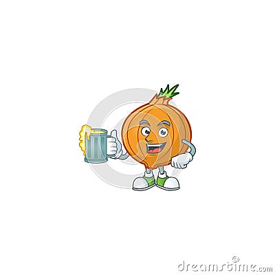 Happy face shallot with a glass of beer Vector Illustration