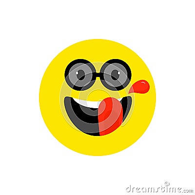 Happy face smiling emoji with open mouth and sunglasses. Funny Smile flat tyle. Cute Emoticon symbol. Smiley, laugh icon Vector Illustration