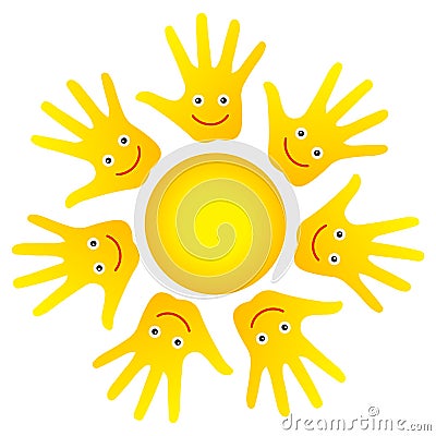 Happy faces hands sun Vector Illustration