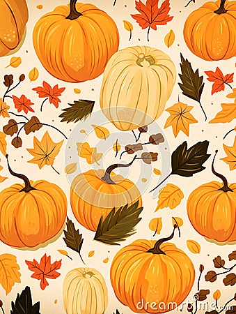 happy fall autumn leaves pumpkin pattern background Stock Photo