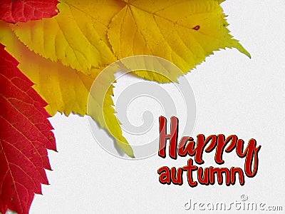 Happy fall congratulation card with yellow and red leaves Stock Photo