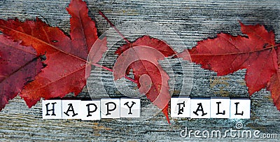 Happy Fall letter blocks on weathered wood background Stock Photo