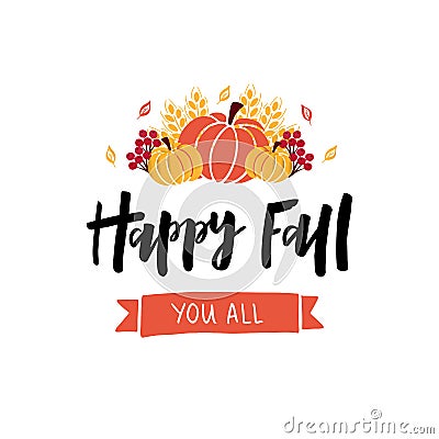 Happy Fall hand drawn lettering text Cartoon Illustration