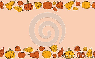 Happy fall vector autumn seamless pattern frame on begie background Vector Illustration