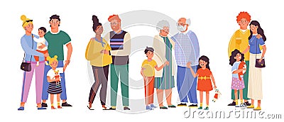 Happy families hug and love each other a flat vector isolated illustrations. Vector Illustration