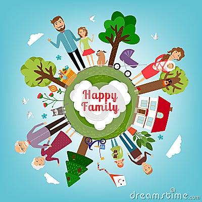 Happy family in all the earth Vector Illustration