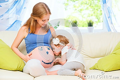 Happy family in anticipation of baby. Pregnant mother and child Stock Photo