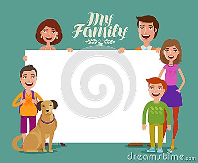 Happy family banner. Children and parents, concept. Cartoon vector illustration Vector Illustration