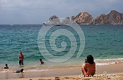 Happy family at the beach Editorial Stock Photo