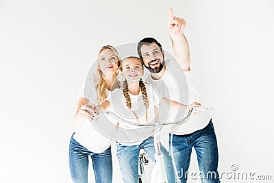 Happy family with bicycle Stock Photo