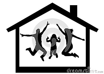 Happy family buying a house silhouette. Vector Illustration