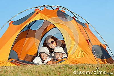 Happy Family Camping Stock Photo