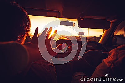 Happy Family in a Car enjoy vacations Stock Photo