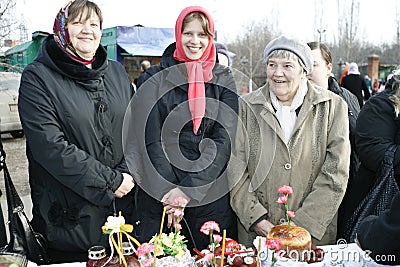 Happy family celebrate Orthodox Easter Editorial Stock Photo