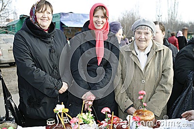 Happy family celebrate Orthodox Easter Editorial Stock Photo