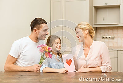 Happy family celebrating mothers day Stock Photo