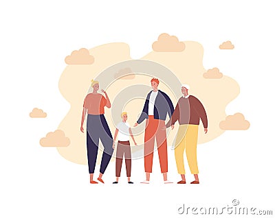Happy family character concept. Vector flat male and female people illustration. Couple of blond mother and redhead father with Vector Illustration