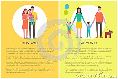 Happy Family Children Posters Vector Illustration Vector Illustration
