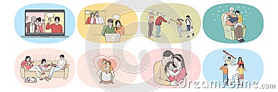 Family and kids relax communicate on lockdown Vector Illustration