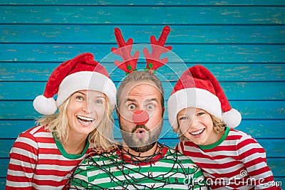 Happy family on Christmas eve Stock Photo