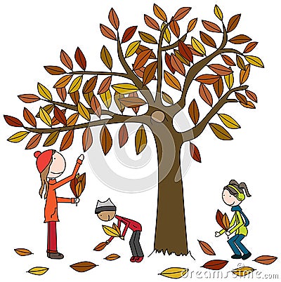 Happy family collecting leaves Vector Illustration