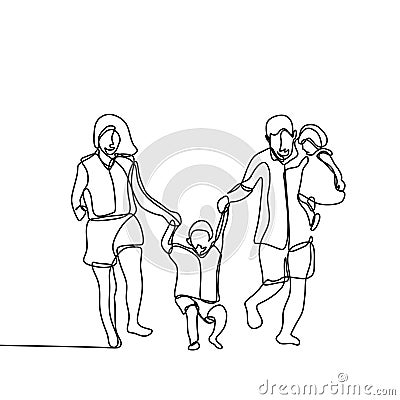 Happy family continuous line drawing vector illustration isolated on white background Vector Illustration