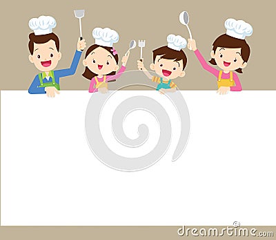 Happy family cooking with space frame Vector Illustration