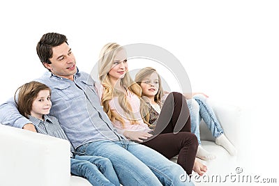 Happy family on the couch isolated. Stock Photo