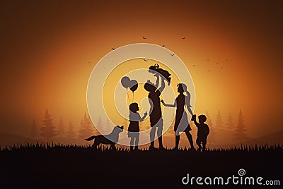 Happy family day,father mother and children . Vector Illustration