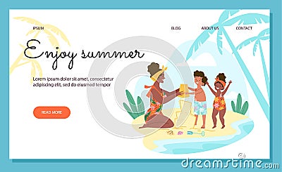 Happy family enjoy summer website banner template flat style Vector Illustration
