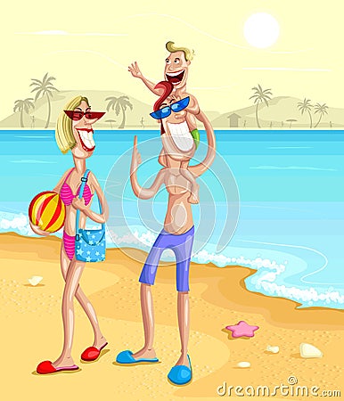 Happy family enjoying on beach Vector Illustration