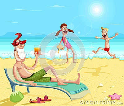 Happy family enjoying on beach Vector Illustration