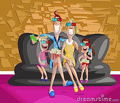 Happy family enjoying 3d movie Vector Illustration