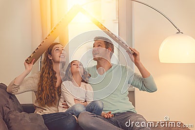 Happy family in estate planning Stock Photo