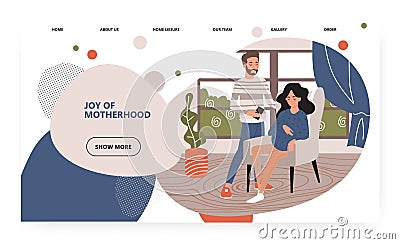 Happy family expecting baby. Pregnant woman stay with her partner at home. Pregnancy and parenthood concept illustration Vector Illustration