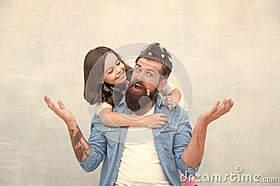 Happy family. Family members have fun together. Bearded man and small girl. Father and little daughter. Fathers day Stock Photo