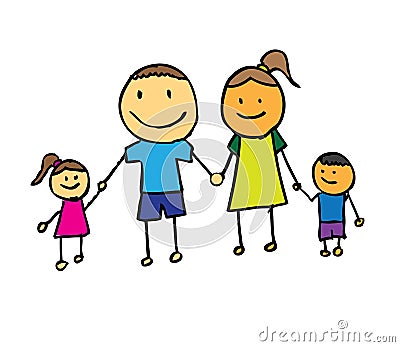 Happy family with father,mother, and son holding h Cartoon Illustration