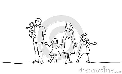 Happy family father and mother with three children Vector Illustration