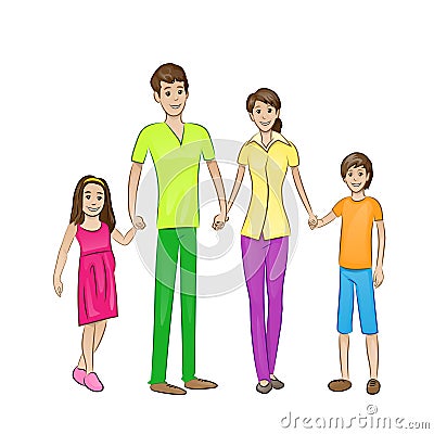 Happy family four people, parents with two Vector Illustration