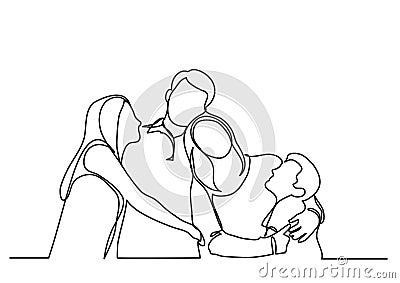 Happy family of four - single line drawing Vector Illustration