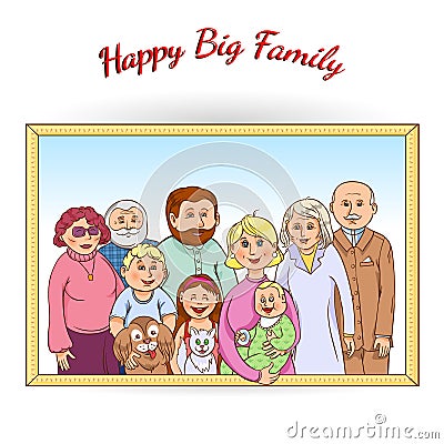 Happy family framed portrait Vector Illustration