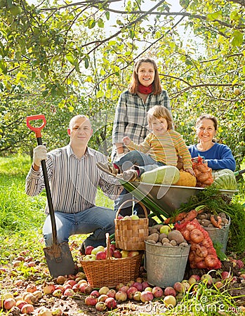 Happy family in garden Stock Photo