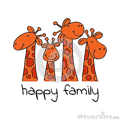 Happy family. Giraffe mother, father and kids. Vector Illustration