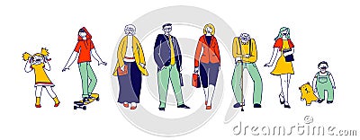 Happy Family Grandparents, Parents, Children and Grandchildren Male and Female Young and Senior Characters, Generations Vector Illustration