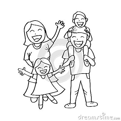 Happy family hand drawing illustration. Vector Illustration