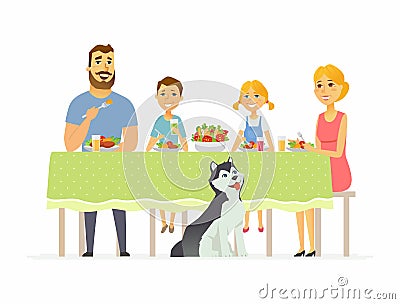 Happy family having dinner together - modern cartoon people characters illustration Vector Illustration