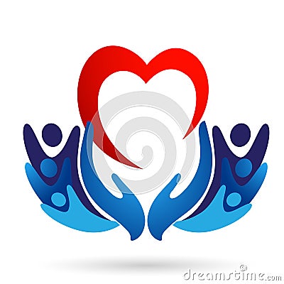 Happy Family heart care union team love in people care children kids taking growth wellness parenting care successful icon Stock Photo