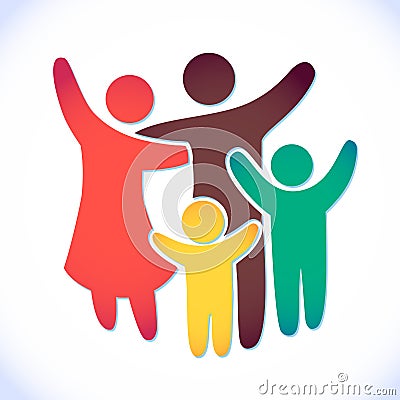 Happy family icon multicolored in simple figures. two children, dad and mom stand together. Vector can be used as logotype Vector Illustration