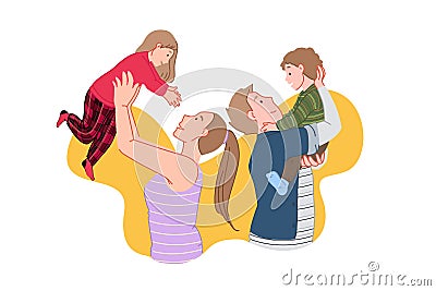 Happy family, joyful meeting, kids time concept Vector Illustration